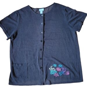 2X Tropical Fish Coverup Embroidered Liz & Me Swimsuit Black